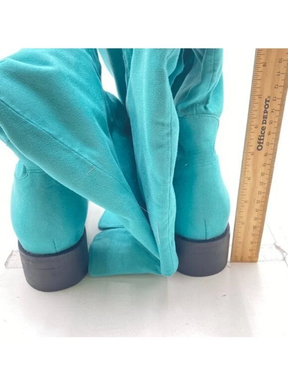 Cyan Women's Suede Side Zipper Over The Knee Low Heels Stretchy Knee High Boots